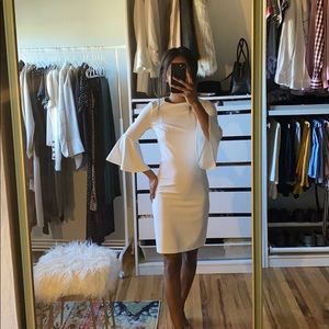 White mid length dress white flared sleeves